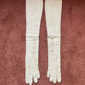 Vintage Long White Leather Gloves Size 6.5 & 4 pair short white fabric gloves
